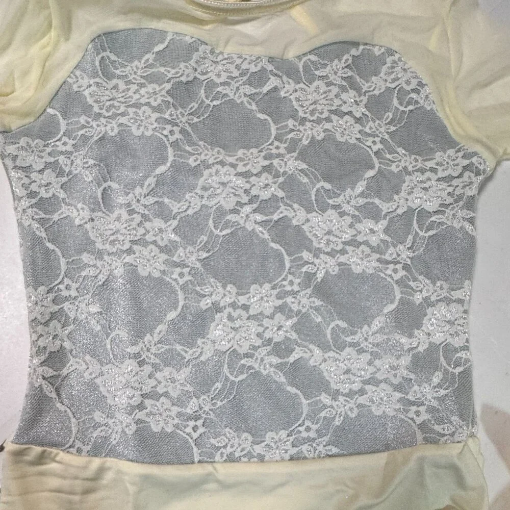 Weissman Music Box Dance Dress Tutu Costume Large Child‎ Ivory Silver Lace Tulle